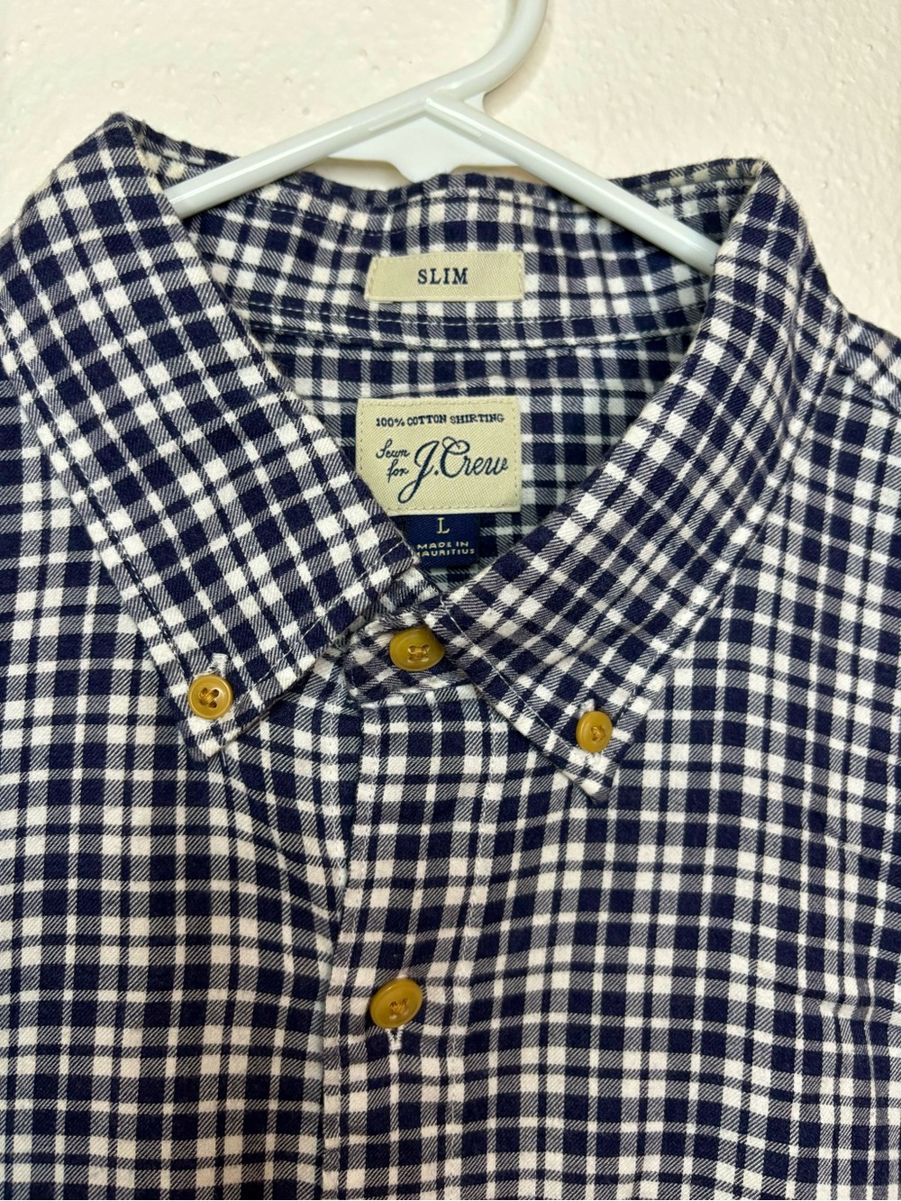 J. Crew Slim Button-Down Navy and White Gingham Shirt